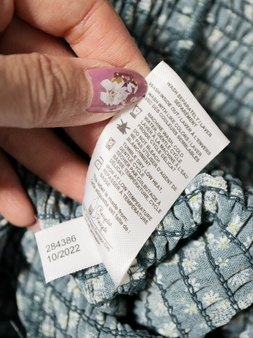 Teal Daisy Print Ruffle Sleeveless Tank Top, Smocked Stretchy Summer Cottagecore - Picture 7 of 7